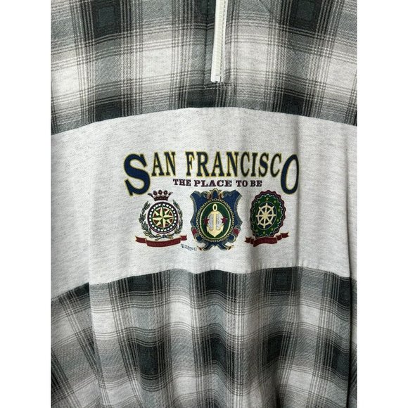 San Francisco The Place To Be 1994 Sweater Gray Plaid 1/4 Zip Size XXL Grey - Picture 3 of 14